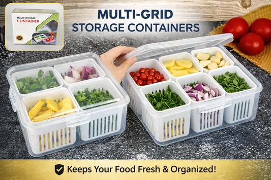Multi-Grid Fridge Storage Container – Food Organizer Box
