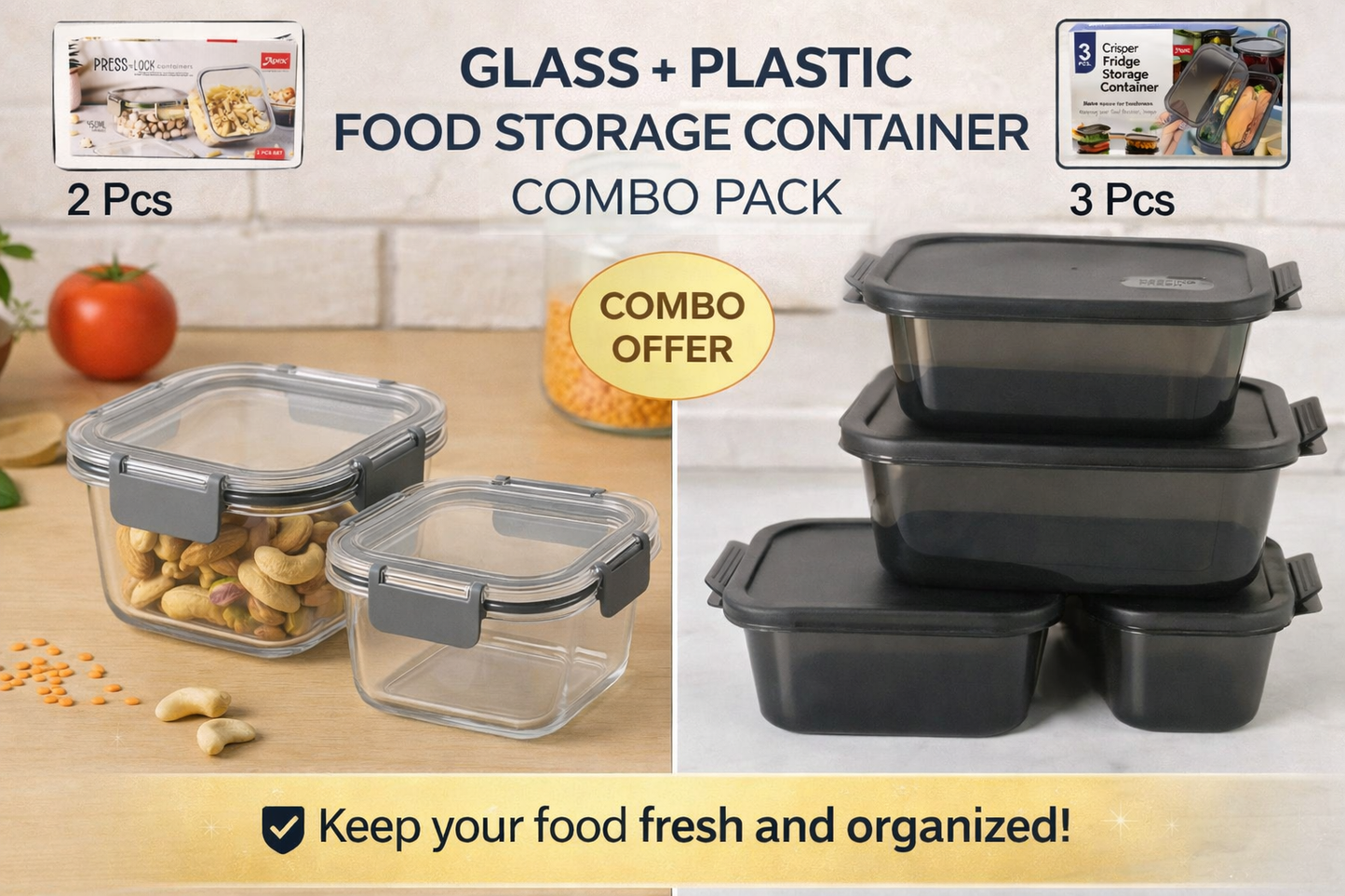 Airtight Food Storage & Fridge Organizer Combo – 5 Pc Container Set