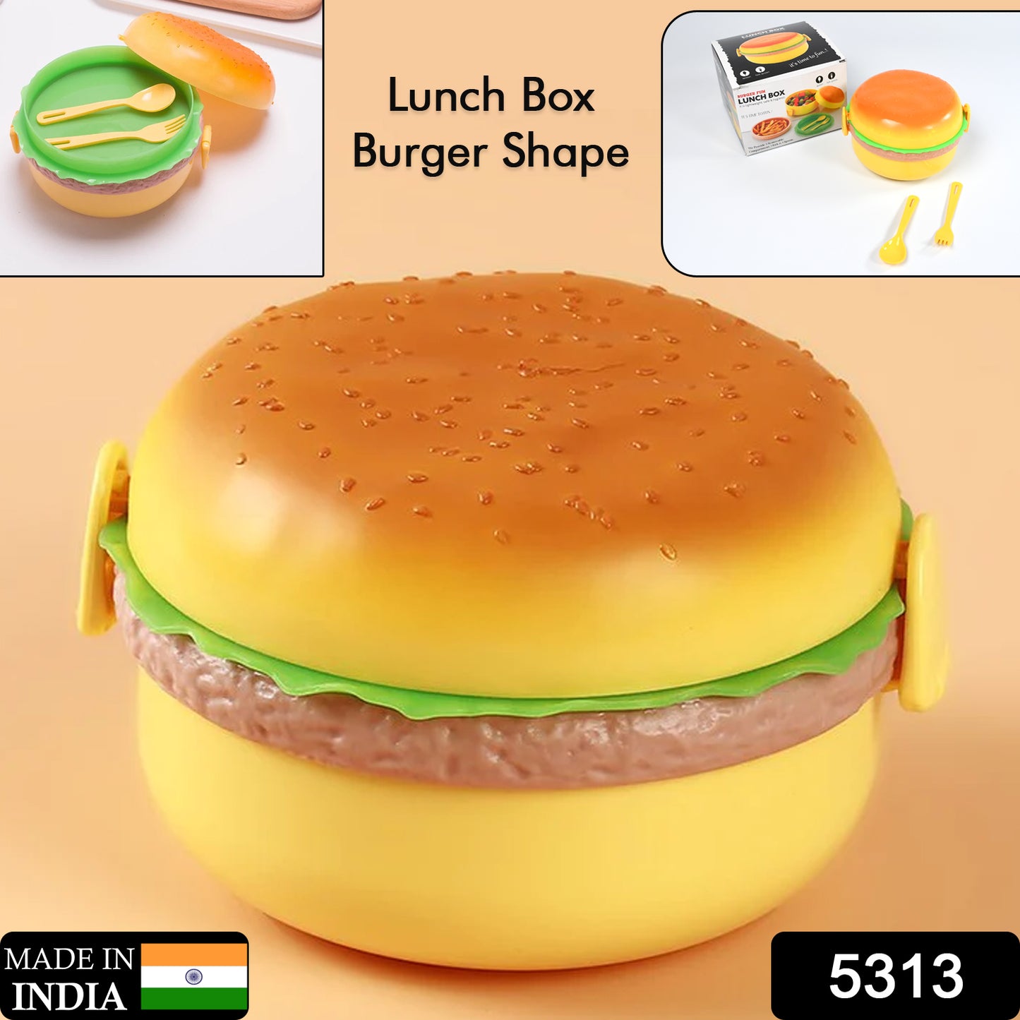 Burger Shape Double Layer Lunch Box Set with 2 Spoons – 1000ml